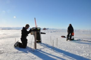 Dinniman deploying research equipment at the edge of the Ross ice shelf. 