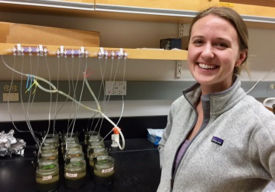 "Meredith Evans with the treatments she used to test the effects of various types of plastics on microbial communities in sediments." Source