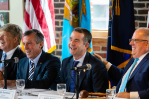 Delaware Governor Carney, Virginia Governor Northam and Maryland Governor Hogan at the 2018 Chesapeake Executive Council meeting in Baltimore, Maryland. (Image by Will Parson/Chesapeake Bay Program)