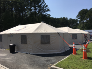 The Hampton Roads Incident Management Team (HRIMT) set up their tent city. We ran most of the exercise play from within the tents just like we would in a real response. Credit: Anne Condon, USFWS
