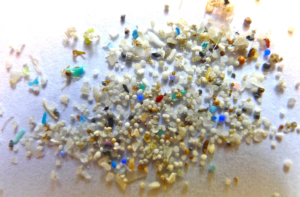 microplastic pieces in sand