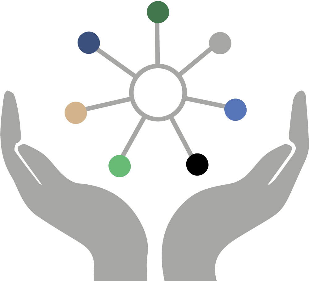 upward facing hands supporting a network icon