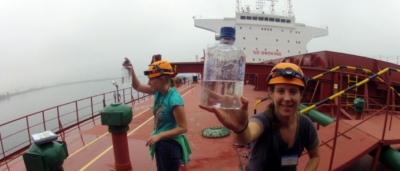 Researchers collect plankton samples from a ballast tank